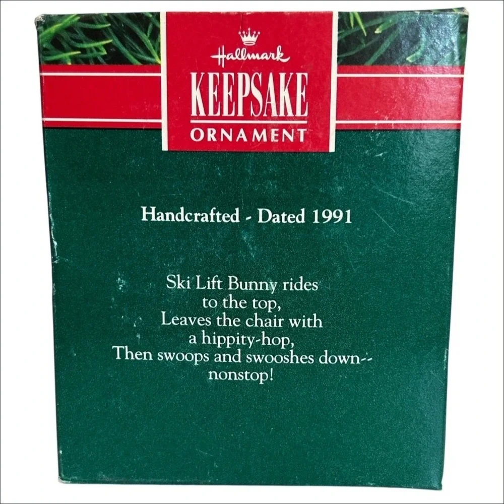 Hallmark Keepsake Ornament Ski Lift Bunny Christmas Tree Decoration Vintage 1991
